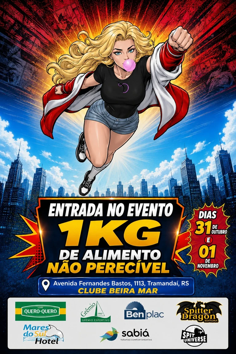 Pôster oficial com data, endereço e regra de entrada do Comic Litoral